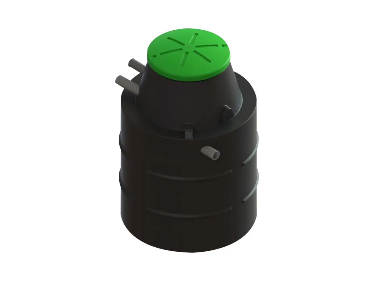 La cuve de la micro-station Oxtec 6 : cylindre noir en polyéthylène, couvercle vert